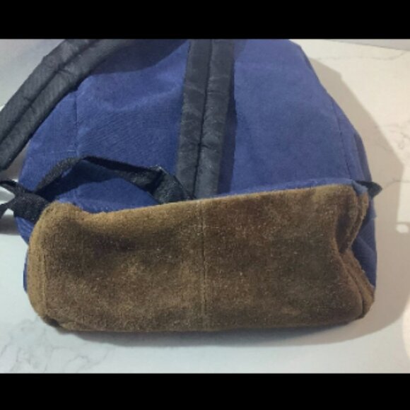 Vintage Arizona Jean Co Leather Bottom Backpack 15" x 12" Blue - Picture 4 of 10